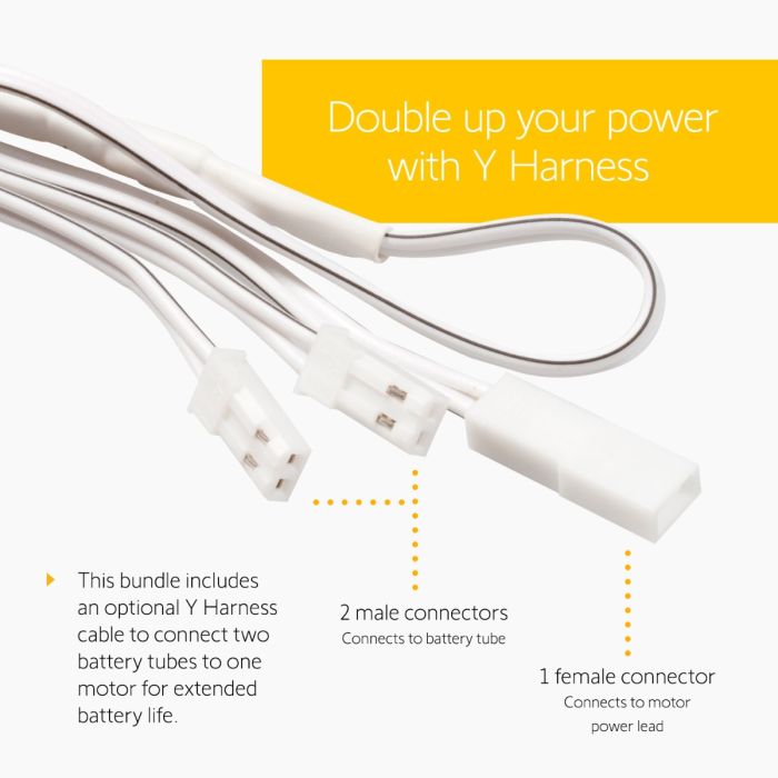 12V DC Reloadable Battery Tube 2 Pack and Y Harness Cable
